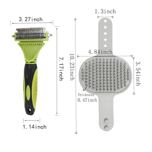 Pet Dematting Comb - 2 Sided Undercoat Rake for Cats & Dogs - Safe Grooming Tool for Easy Mats & Tangles Removing - Medium and Long Haired Cats Dogs Brush for Shedding. (Green)