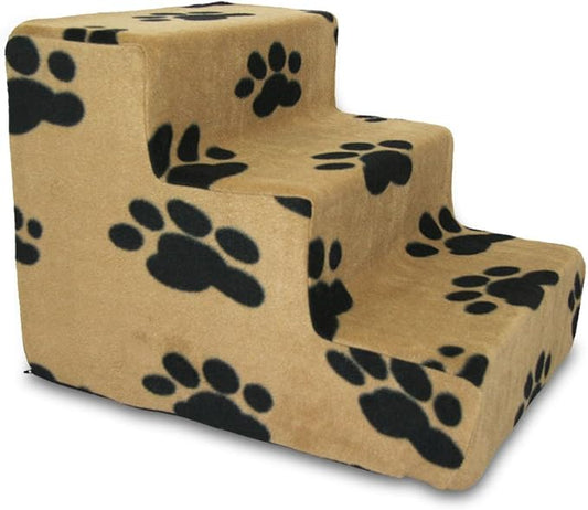 Best Pet Supplies Dog Stairs for Small Dogs & Cats, Foam Pet Steps Portable Ramp for Couch Sofa and High Bed Non-Slip Balanced Indoor Step Support, Paw Safe No Assembly - Paw Print on Beige, 3-Step