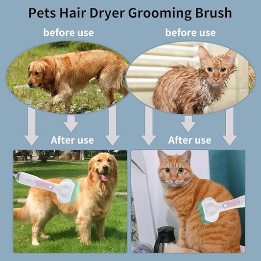 3 in 1 Professional Pet Grooming Brush with Hair Dryer, Slicker Brush, and Adjustable 3 Temperature Settings for Dogs and Cats (Pink)