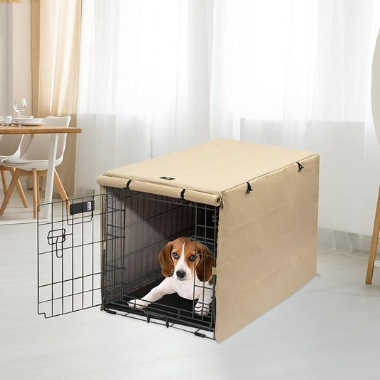 X-ZONE PET Double Door Dog Crate Cover - Polyester Pet Kennel Cover (Fits 24 30 36 42 48 inches Wire Crate) (36Inch, Tan)