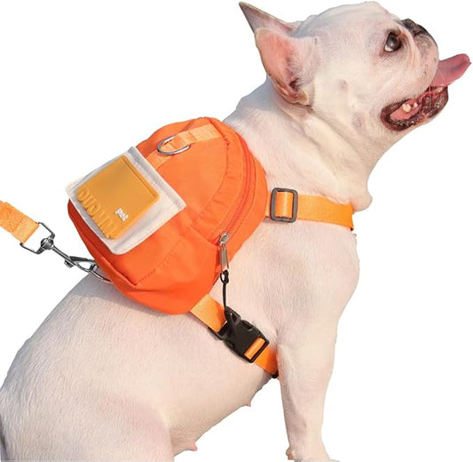 Dog Backpack Harness with Leash,Cute Pet Puppy Backpacks Bulid-in Dog Poop Bag Dispenser,Adjustable Pets Self Carrier Bag for Small Medium Dogs Travel Hiking Daily Walking(S, Orange)