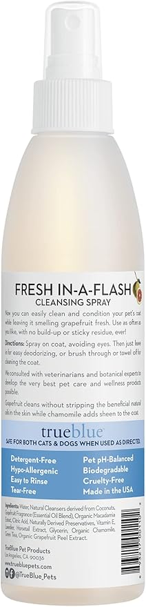 TrueBlue Grapefruit & Chamomile Fresh-in-a-Flash Cleansing Dog Spray – Refreshes, Conditions Coats for Dogs, Puppies, Cats – Moisturizing, Toxin Free, Natural Botanical Blend – 8.7 Fl. Oz.