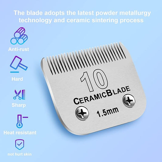 10 Dog Grooming Replacement Ceramic Blades Compatible with Wahl,oster,Andis Dog Detachable clipper,Cut Length 1/16-Inch,2 Pack