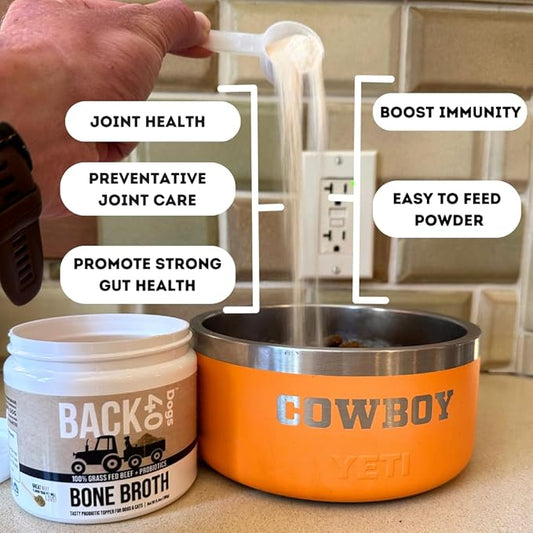 Grass-Fed Beef Bone Broth Powder for Dogs with Probiotics, Chondroitin & Glucosamine – Supports Gut Health, Joint & Immune System – Human Grade Dog Food Toppers for Picky Eaters, 6.4oz