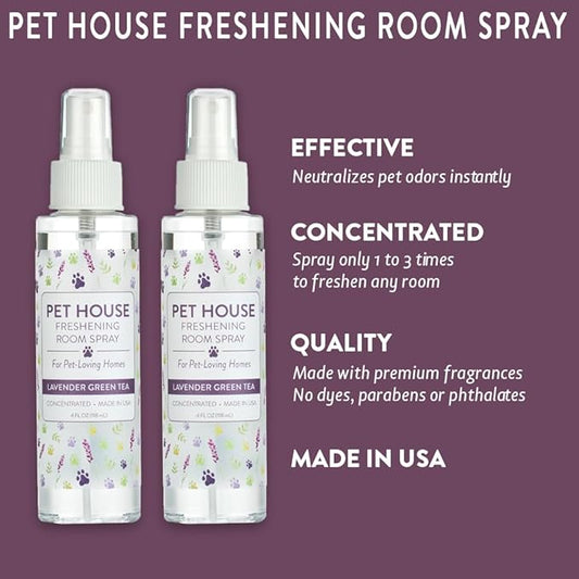 One Fur All Pet House Freshening Room Spray - Lavender Green Tea Pack of 2 - Concentrated Air Freshener - Non-Toxic & Pet-Friendly Air Freshener - Pet Odor Eliminator Room Spray