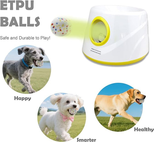 Automatic Dog Ball Launcher, Upgraded Interactive Dogs Balls Thrower for Small and Medium Dogs, Distance Adjustable Mental Stimulating Dog Toys with 4 Durable Etpu Balls 2.2 Inch (Yellow)