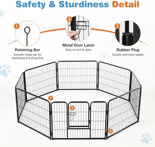 Dog Playpen, 8 Panel 24” Height Puppy Fence Exercise Pen for Yard Gate, Indoor Outdoor Heavy Duty Anti-Rust Metal Playpens with Doors Portable for RV Camping - Small/Medium/Large Pets
