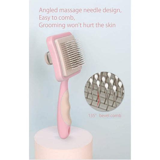 IOO Grooming Brush For Cat And Dog, Self Cleaning Slicker Brushes For Pet, Pet Grooming Brush Can Gently Removes Loose Undercoat, Mats Tangled Hair Slicker Brush for Pet Massage Cleaning (pink)