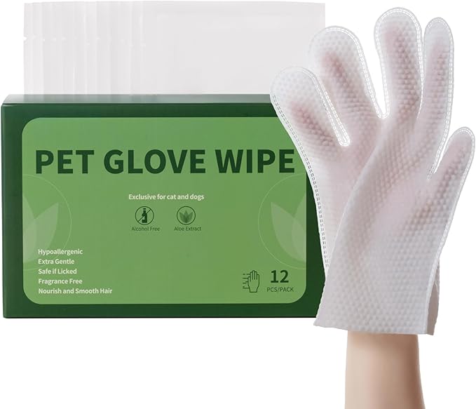 ORDORA Pet Cleaning Gloves for Dogs and Cats,Cleaning & Deodorizing Grooming Gloves, 12 Pack - All-in-One Grooming Solution for Daily Care and Travel