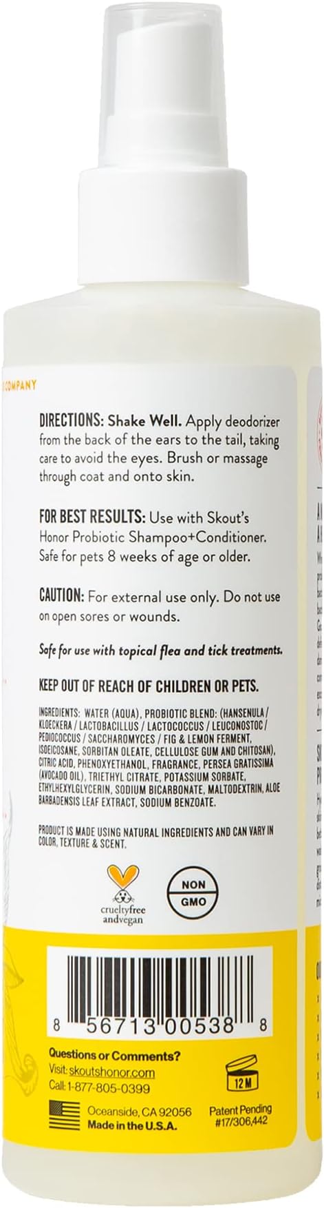 Skout's Honor Pet Deodorizer Spray- Hydrating Daily-Use with Avocado Oil & Omega-3s, Paraben & Sulfate-Free, 97% Natural, 8oz, Honeysuckle