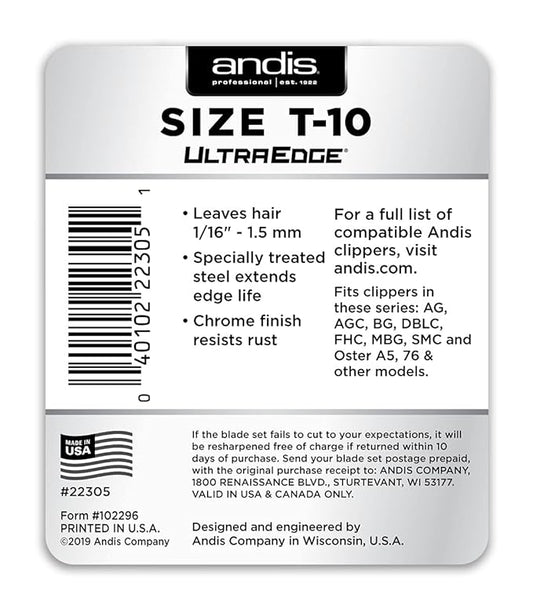 Andis Carbon-Infused Steel UltraEdge Dog Clipper Blade, Size-T-10, 1/6-Inch Cut Length (22305)