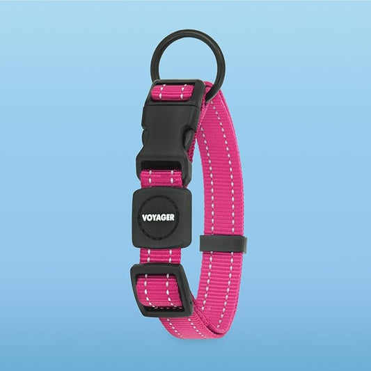 Voyager Reflective Dog Leash Collar Set with Neoprene Handle Supports Small, Medium, and Large Breed Puppies, Cute and Heavy Duty for Walking, Running, and Training - Fuchsia, L