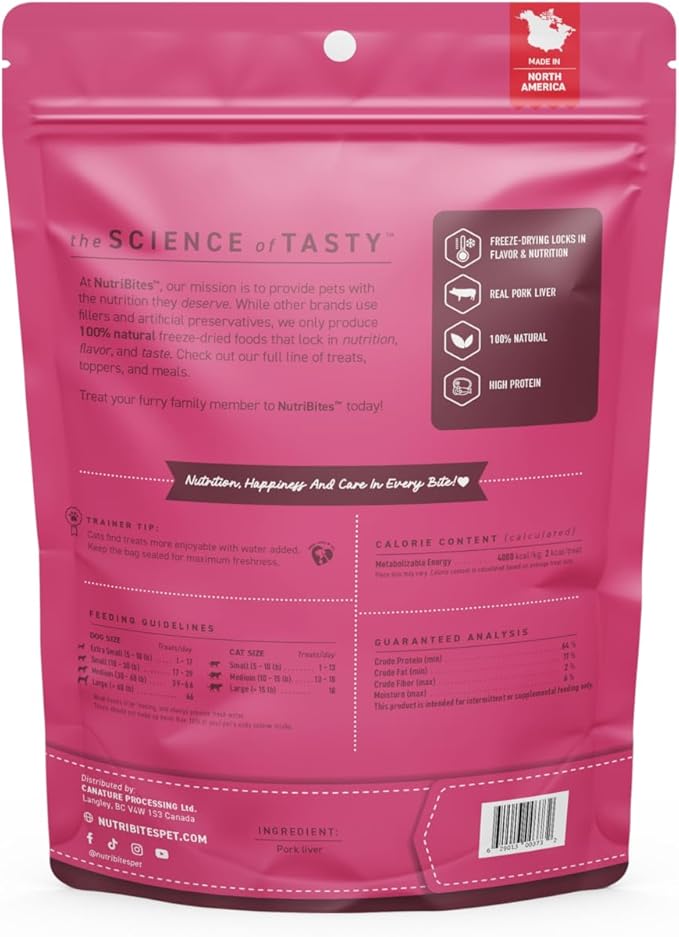 Nutri Bites Freeze Dried Pork Liver Dog & Cat Treats, 4oz | Healthy Pet Training Treats or Food Topper | All Natural, Single Ingredient, High Protein | Great for Puppy, Small, Medium, or Large Breeds