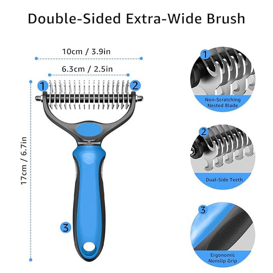 YINGFAN Pet Grooming Combo, Double-Sided Dematting Deshedding Undercoat Rake for Dogs and Cats, Dog Combs for Grooming Matting (Blue)