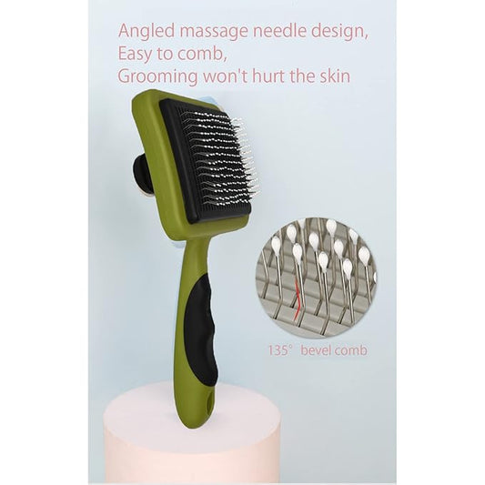 IOO Grooming Brush For Cat And Dog, Self Cleaning Slicker Brushes For Pet, Pet Grooming Brush Can Gently Removes Loose Undercoat, Mats Tangled Hair Slicker Brush for Pet Massage Cleaning (green)