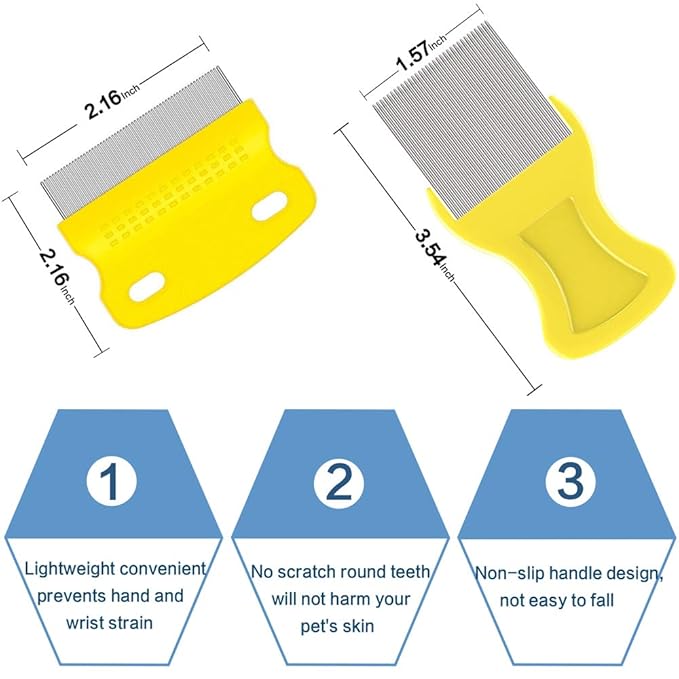Fine Tooth Pet Comb - 3 Pack Tear Stain Remover for Dogs & Cats to Remove Fleas, Ticks, Dandruff, Tangles & Knots