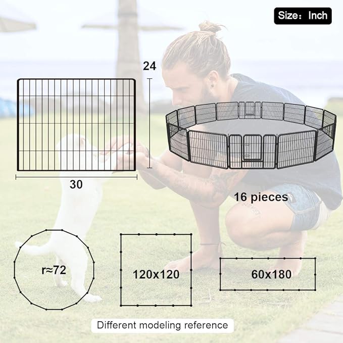 Pet Playpen Exercise Pen Dog fence Animal Kennel Cage Yard Travel Camping Wire Metal Portable Folding Indoor Outdoor Crate for Dogs with Door 24inches 8 panels and 16 panels