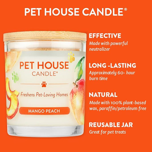 One Fur All Pet House Candle Value Pack, Plant-Based Scented Candles, Room Spray and Car Air Freshener, Cat and Dog Friendly, Pet Odor Solutions for Home, Mango Peach