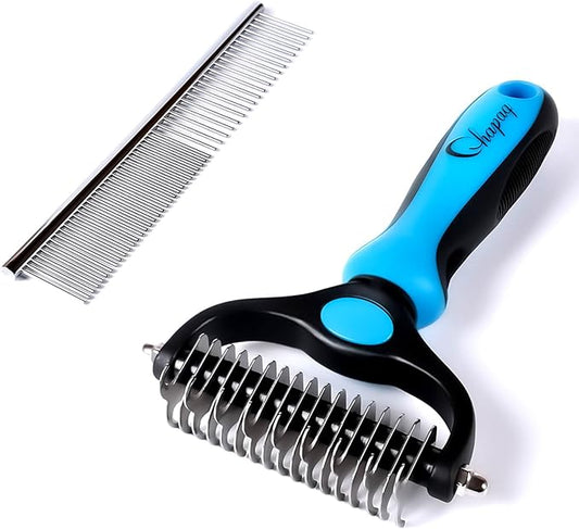 Pet Grooming Brush and Metal Comb Double Sided Long Hair Pet Undercoat Cleaner Knotting Comb for Cats and Dogs Removes Mats and Lint Effectively Removes Shedding or Flyaway Hair (Blue)