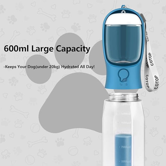 20oz Dog Water Bottle with Food Container & Poop Bag Dispenser | Leak-Proof Portable Pet Water Dispenser with Carabiner Clip | for Walking, Hiking, Travel (Dark Blue, 20oz)