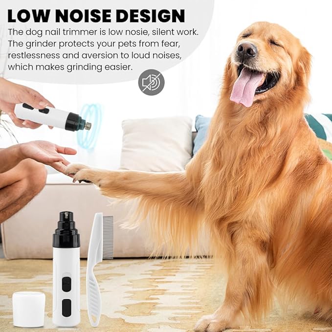 Dog Nail Grinder, 2024 New Silent Grind Pro Dog Nail Trimmer, Upgraded Powerful Electric Dog Nail File Quiet Painless, Rechargeable Nail Clippers Pet Paws Grooming Tool(White+Black)
