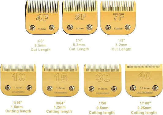 Blade Dog Grooming Detachable Ceramic Blade Compatible with Andis,Oster A5,Wahl KM Series Clippers(Gold) (10+15+30+40+4F+5F+7F)
