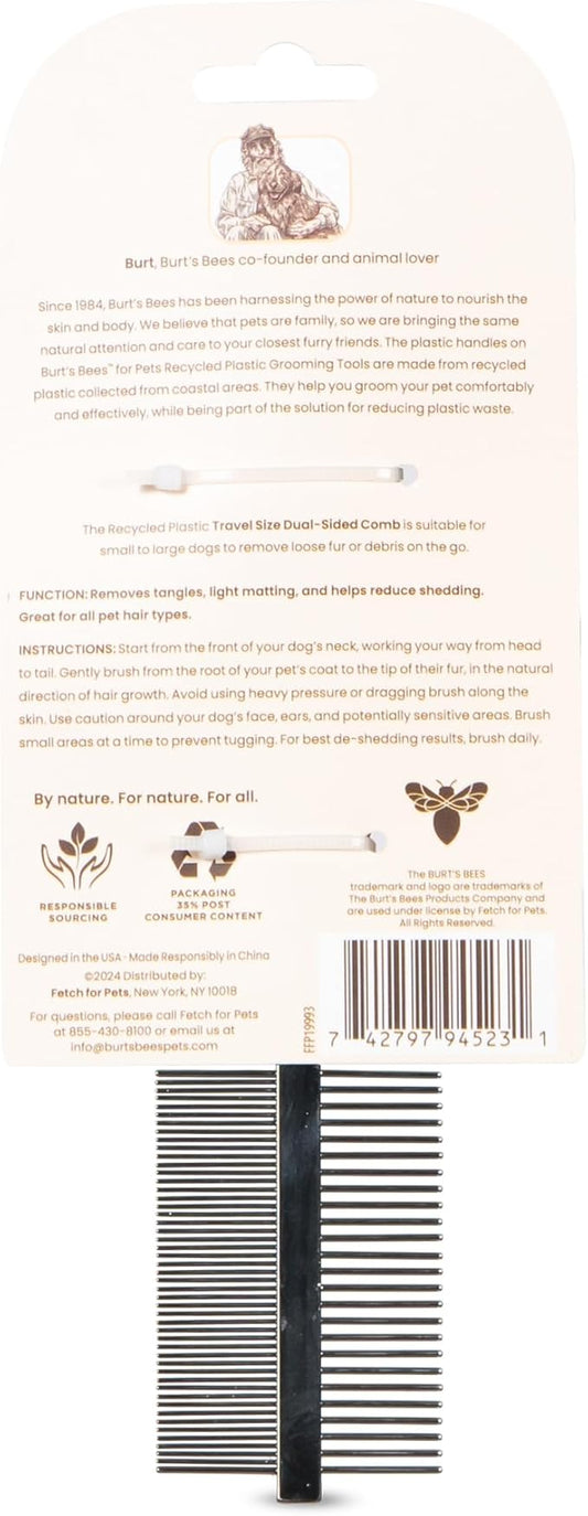 Burt's Bees for Pets Dual Sided Grooming Comb with Handle from Recycled Plastics | 2-in-1 Tool for Pet Grooming and Flea Removal