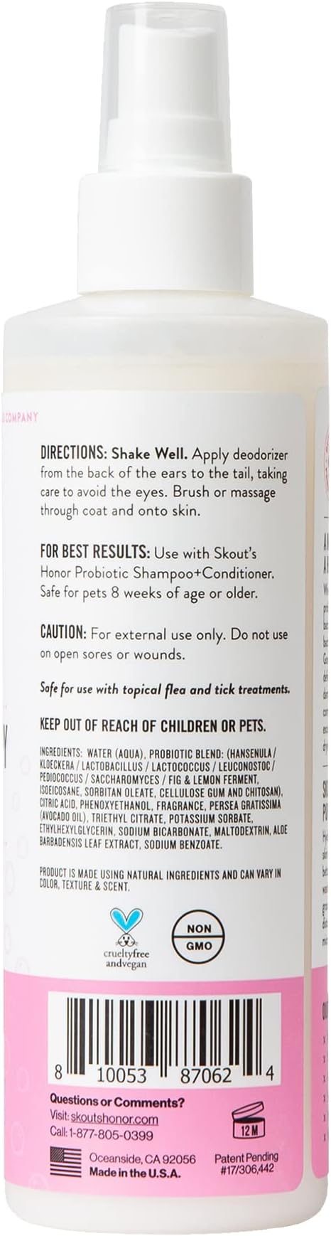 SKOUT'S HONOR Pet Deodorizer Spray- Hydrating Daily-Use with Avocado Oil & Omega-3s, Paraben & Sulfate-Free, 97% Natural, 8oz, Happy Puppy