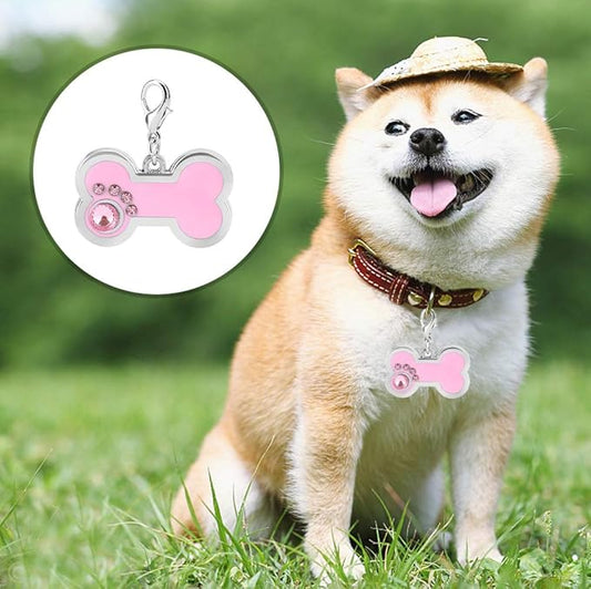 KUIDAMOS 4 Colors Cute Pet Zinc Alloy Tag, Bone Shape with Rhinestones Decor, Personalized for Dogs and Cats, Also as A Keychain()