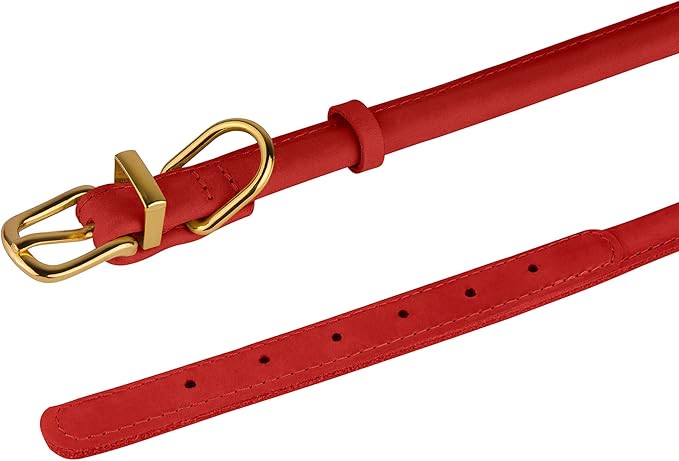 BRONZEDOG Rolled Leather Dog Collar with QR ID Tag Adjustable Soft Round Collars for Small Medium Large Dogs Puppy Cat (14" - 16" Neck Size, Classic Red)