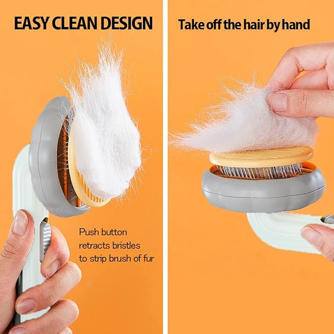 Self Cleaning Slicker Brush, Dog Cat Bunny Pet Grooming Shedding Brush - Easy to Remove Loose Undercoat, Pet Massaging Tool Suitable for Pets with Long or Short Hair (Grey & White)
