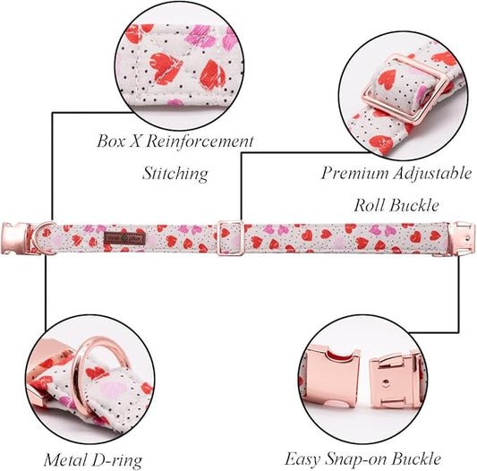 Lionet Paws Valentine Day Dog Collar, Heavy-Duty Cute Pink Heart Pattern Collar with Metal Buckle Pet Necklace for Puppy and Cats Gift, X Small, Neck 8-12 inches