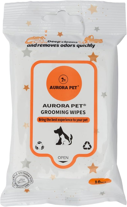 Aurora Pet Wipes – 100% Natural, Plant-Based Hypoallergenic Grooming Wipes for Dogs & Cats (60-Count Travel Pack)