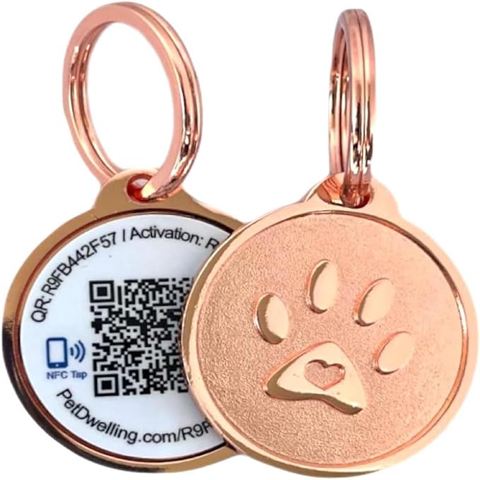 Premium NFC & QR Code Smart Dog ID Tag - Easy Scanning, Instant Profile Access, Real-Time Location Alerts(Rose Gold Paw)