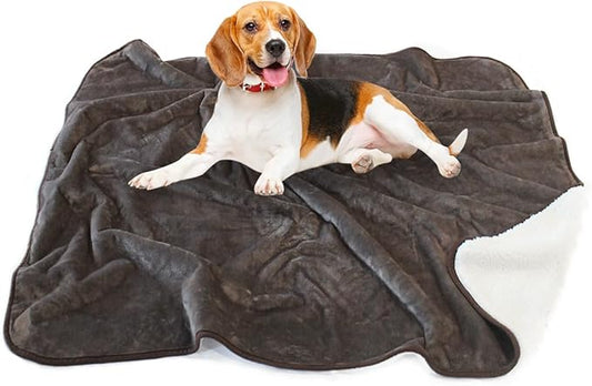 Bucephalus 50"×60" Waterproof Dog Blanket, Thick Reversible Soft Pet Blankets for Couch Bed Protection, Pee Proof Sherpa Fleece Blanket for Small Medium Large Dogs Puppy Cats Washable, Brown