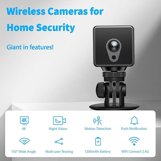 4K WiFi Mini Security Camera Wireless Indoor Home HD Small Outdoor Cameras Nanny Cam Portable Cams for House Pet Dogs Baby Office, Motion Detection Night Vision, Baby Monitor, App Control & SD Storage