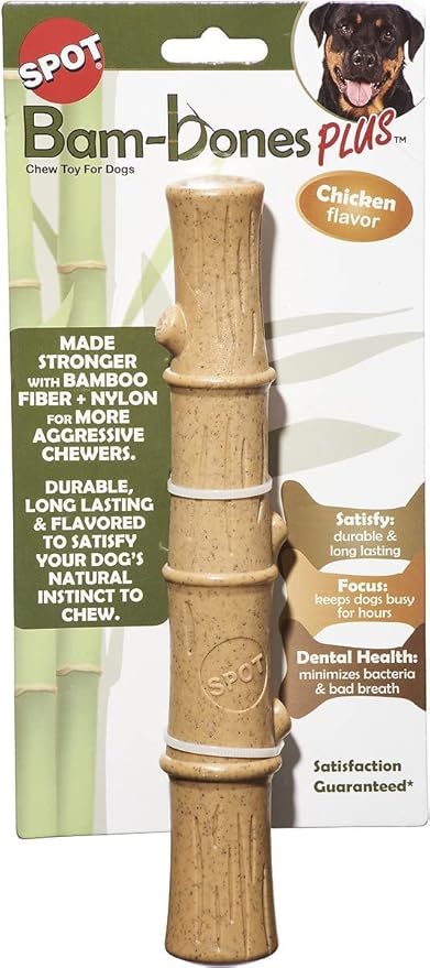 SPOT Bambones Bamboo Plus Bamboo Stick 2 Pack Bundle – Easy Grip Durable Dog Chew Toy for Aggressive Chewers & Puppies –A Non Splintering Alternative to Real Wood - Large