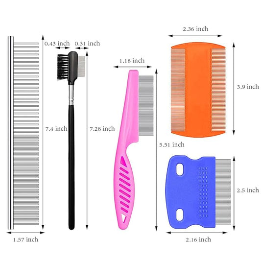 SKYPIA 5 Pcs Dog Comb Set - Tear Stain Remover, Flea Comb for Dogs and Cats, Grooming Kit for Small Pets