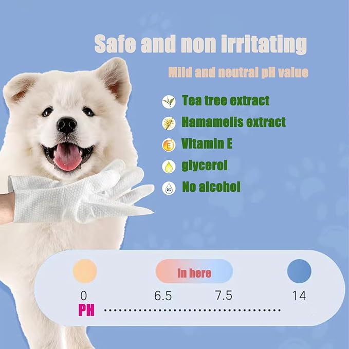 Pet Bathing Wipes for Dogs & Cats, Cleaning & Deodorizing Grooming Gloves, Nourish Fur Glove Wipes for Daily Care and Traveling, Rinse Free,6 PCS, white
