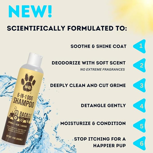 Natural Pet Shampoo - No. 40 Premium 6 in 1 Oatmeal Shampoo for Dogs - Moisturize, Deodorize & Soothe Sensitive Skin - Coconut, Aloe & Almond Oil Dog Wash & Pet Care