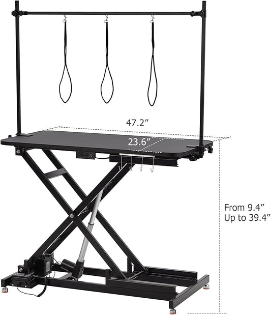 47" Electric Dog Grooming Table - Heavy Duty, Height Adjustable Pet Grooming Table w/Leveling Wheels, Dog Grooming Arm, Non-Slip Rubber Surface, Max Load 264 Lbs, Black