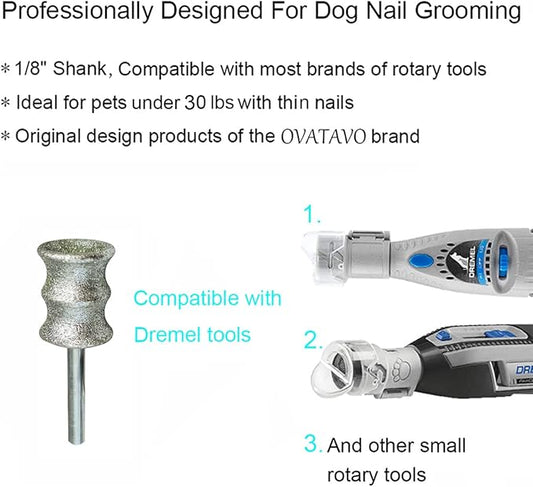 Dog Nail Grinder and Trimmer - Dog Nail Grooming Tool for Dremel - 1/8" Pet Nail Grinder Attachment for Dogs Cats and Small Animals (2L)