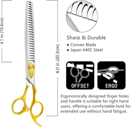 HASHIMOTO Chunkers Dog Grooming Scissors, Dog Shears for Thick Coats, 26 Teeth, 8.0 inch for Large Dog Grooming, 70% Thinning Rate for Thick Fur Trimming, Light Weight, Balanced.