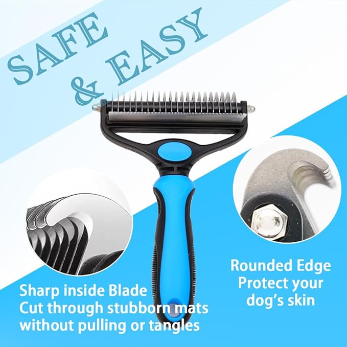 Dog Deshedding Brush 2-in-1 with Grooming Glove - Undercoat Rake & Shedding Tool for Long/Short Hair Dogs, Flea Comb & Hair Removal Brush for Gentle Massage