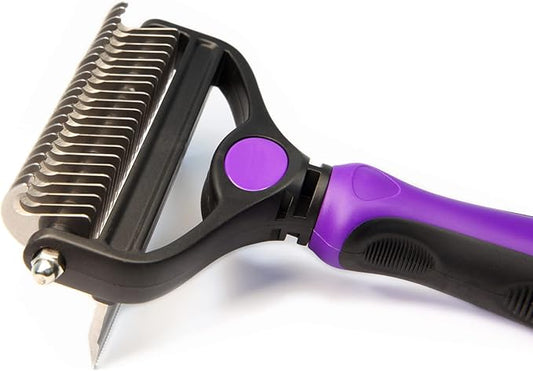 Maxpower Planet Pet Deshedding & Grooming Brush - Double Sided Design for Dogs & Cats - Undercoat Rake Effectively Reduces Shedding by Up to 95% - Large Size - Purple