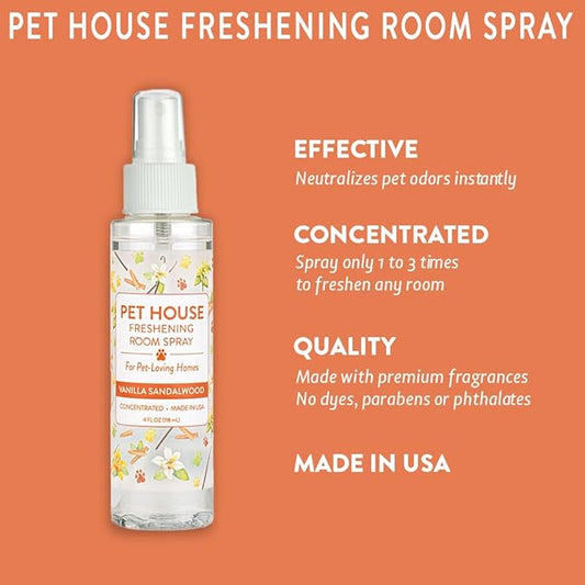 One Fur All Pet House Freshening Room Spray - Vanilla Sandalwood - Concentrated Air Freshener - Non-Toxic & Pet-Friendly Air Freshener - Pet Odor Eliminator Room Spray