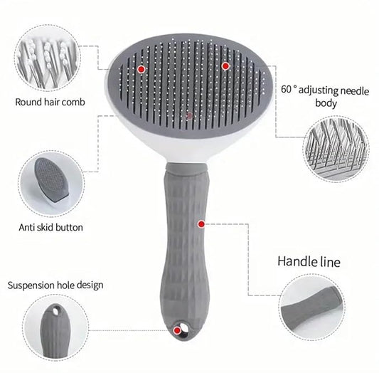 Pet Grooming Brush, Self Cleaning Pet Brush For Dogs and Cats with Release Button, Grey