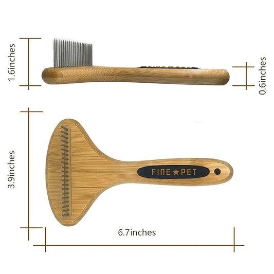 PROBUSINES-Bamboo Pet Brush, Dog Dehairing Rake - Knot Detangling For Dogs, Cats, Any Long-Haired Pet Breed - Undercoat Rake For Shedding And Gooming