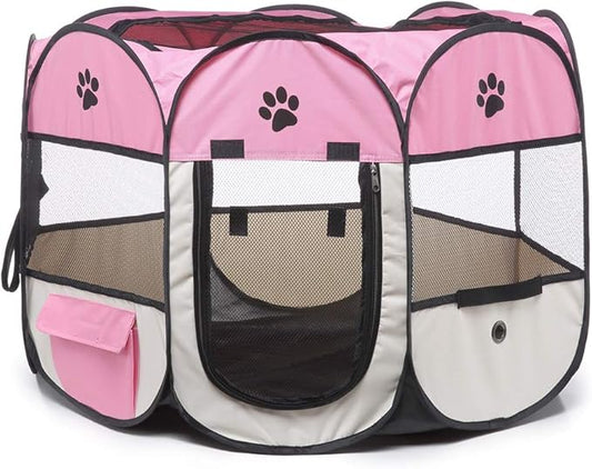 Portable Pet Playpen, 28.3" Foldable Dog Playpen for Dogie Kitten Rabbit, Exercise Playpen Tent Indoor/Outdoor Use (pink)
