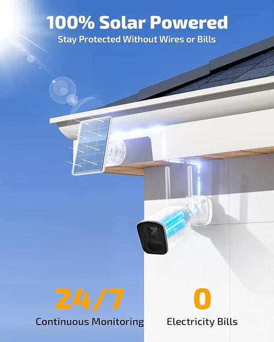 100% Solar Powered Wireless Outdoor Security Camera System, Wire-Free WiFi Cameras with PIR Motion Detection, Home Video Surveillance DVR Kits